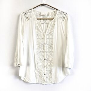 Chico's Ivory Lace Inset Top Size 0 - 4/6 Small